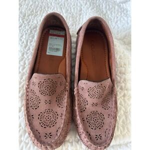 Coach Womens Dusty Rose Suede Floral Laser Cut Scalloped Driving Loafers 6BB